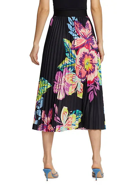 Acid Hawaii Pleated Skirt Black Acid Floral - Le Superbe