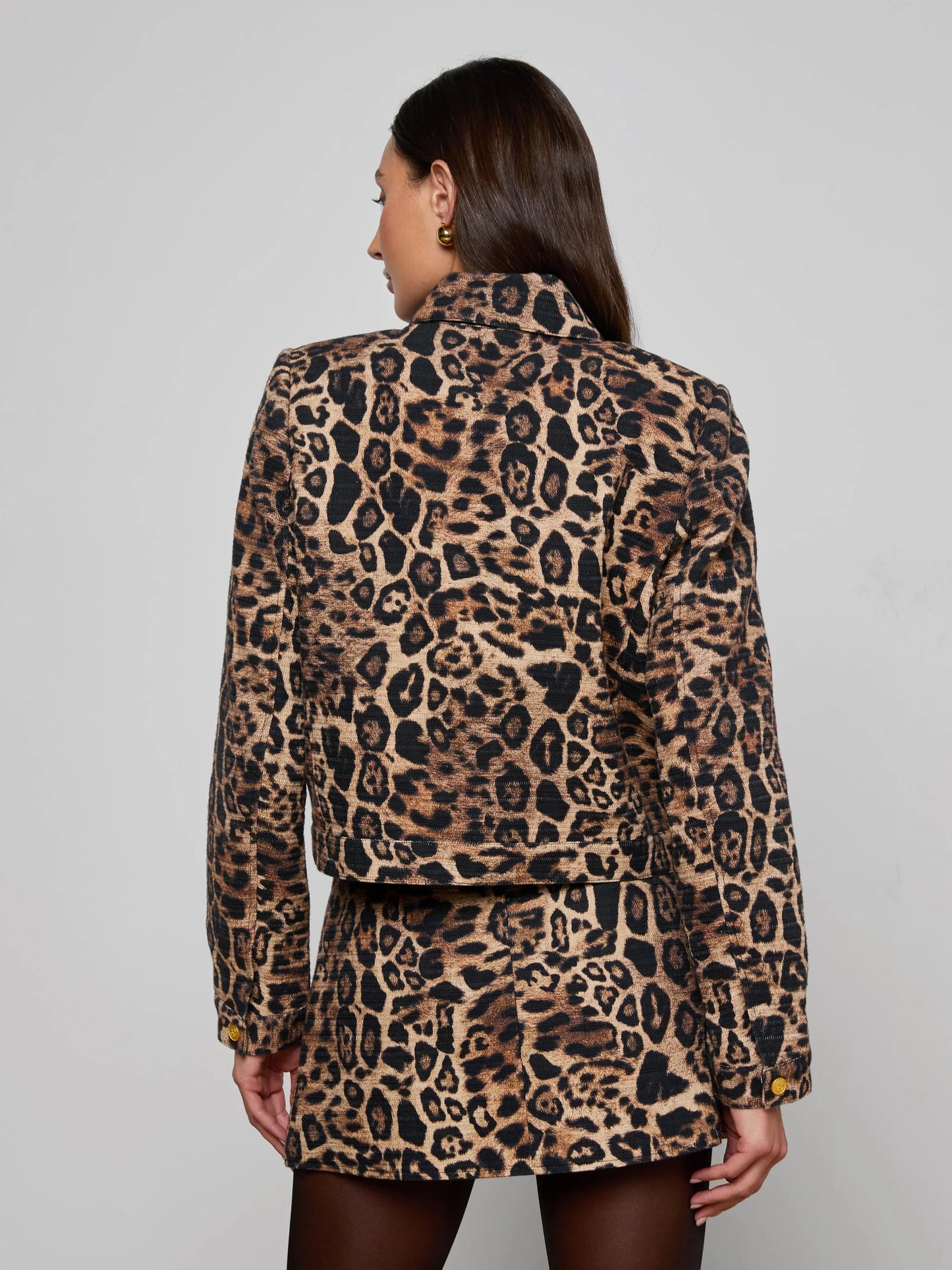 Nyx Cropped Jacket Brown Multi Patch Leopard - L'AGENCE