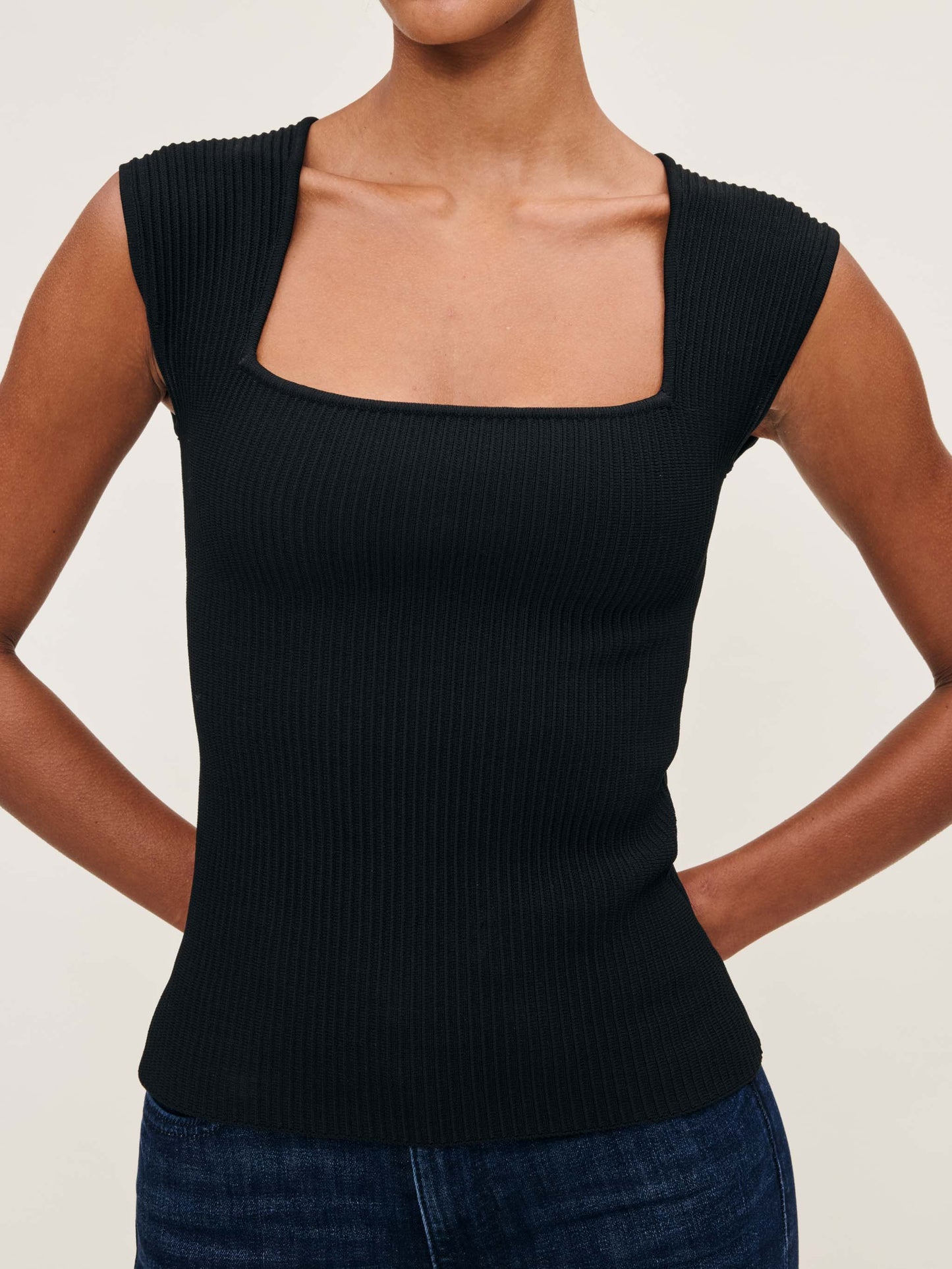 Square Neck Top Instasculpt Rib Black - DL1961