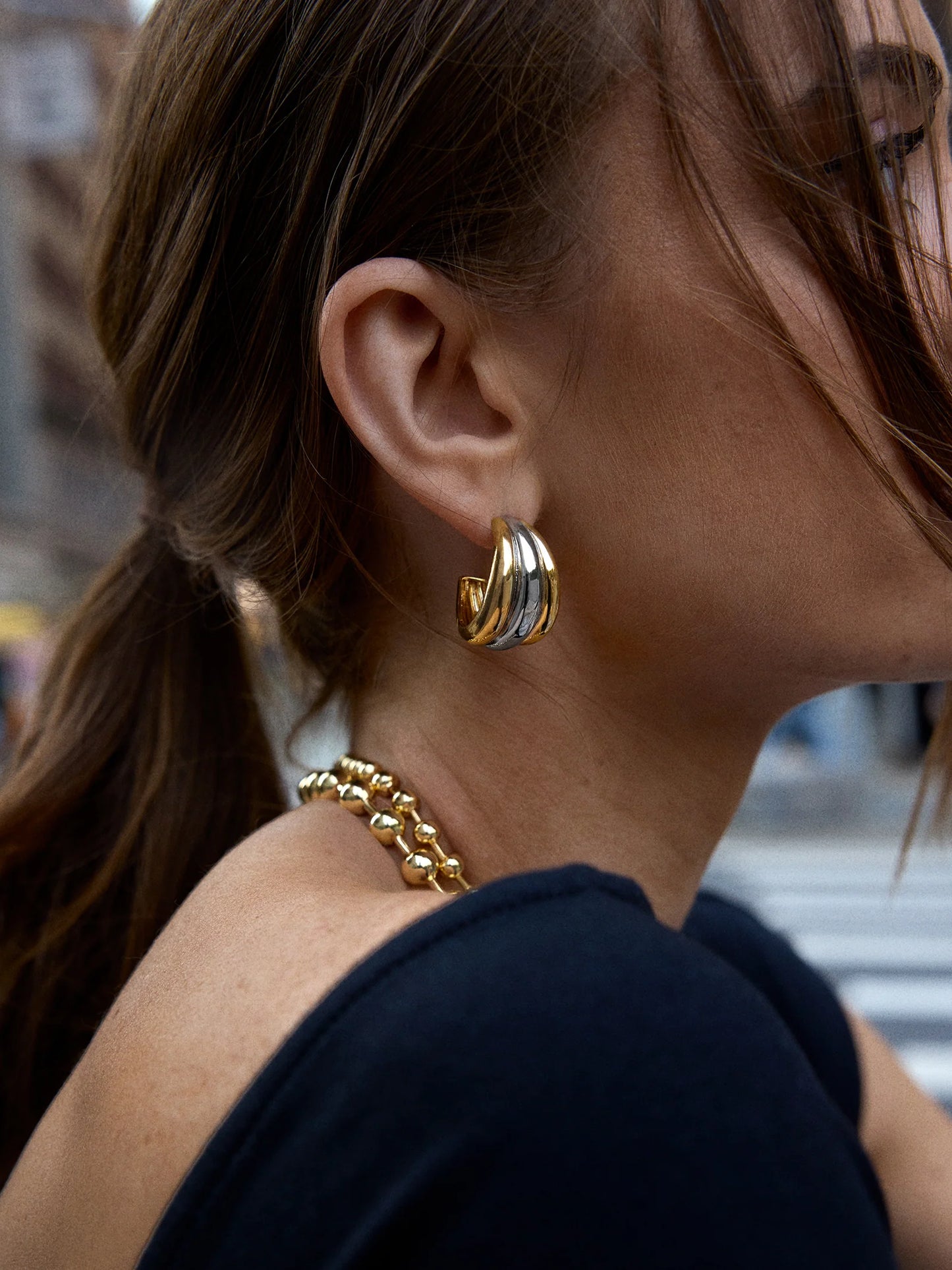 Gina Hoop Earrings Gold/Silver - BaubleBar