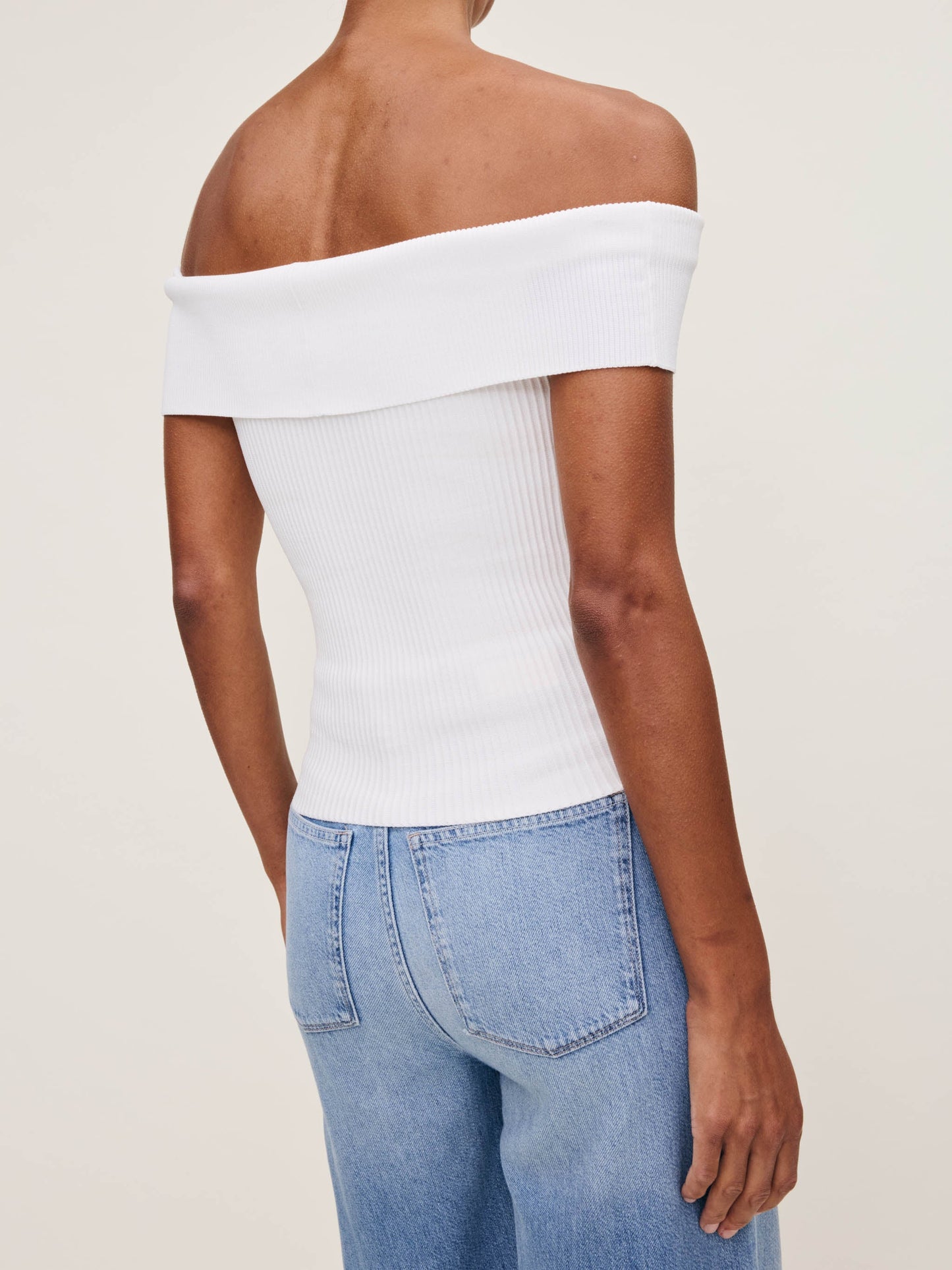 Off Shoulder Top Instasculpt Rib White - DL1961