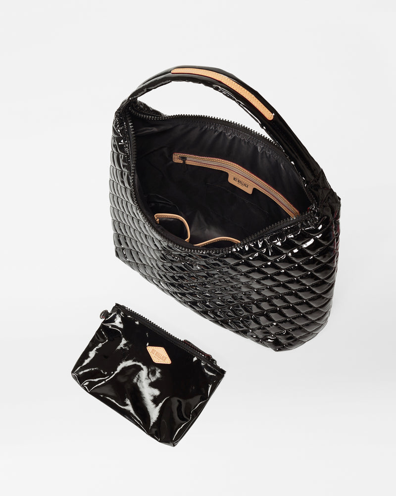 Large Metro Shoulder Bag Black Lacquer - MZ Wallace