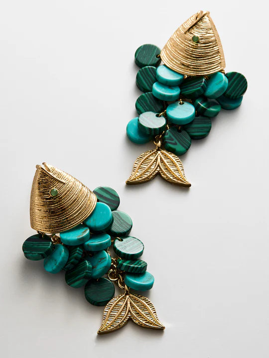 Ripple Effect Fish Earrings Gold/Malachite - BaubleBar