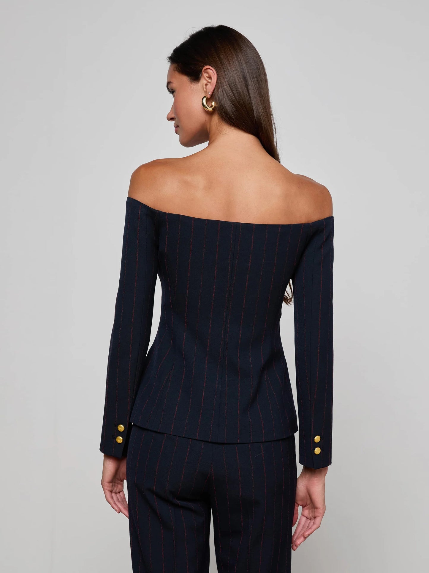 Alice Blazer Top Midnight/Burgundy Pinstripe - L'AGENCE