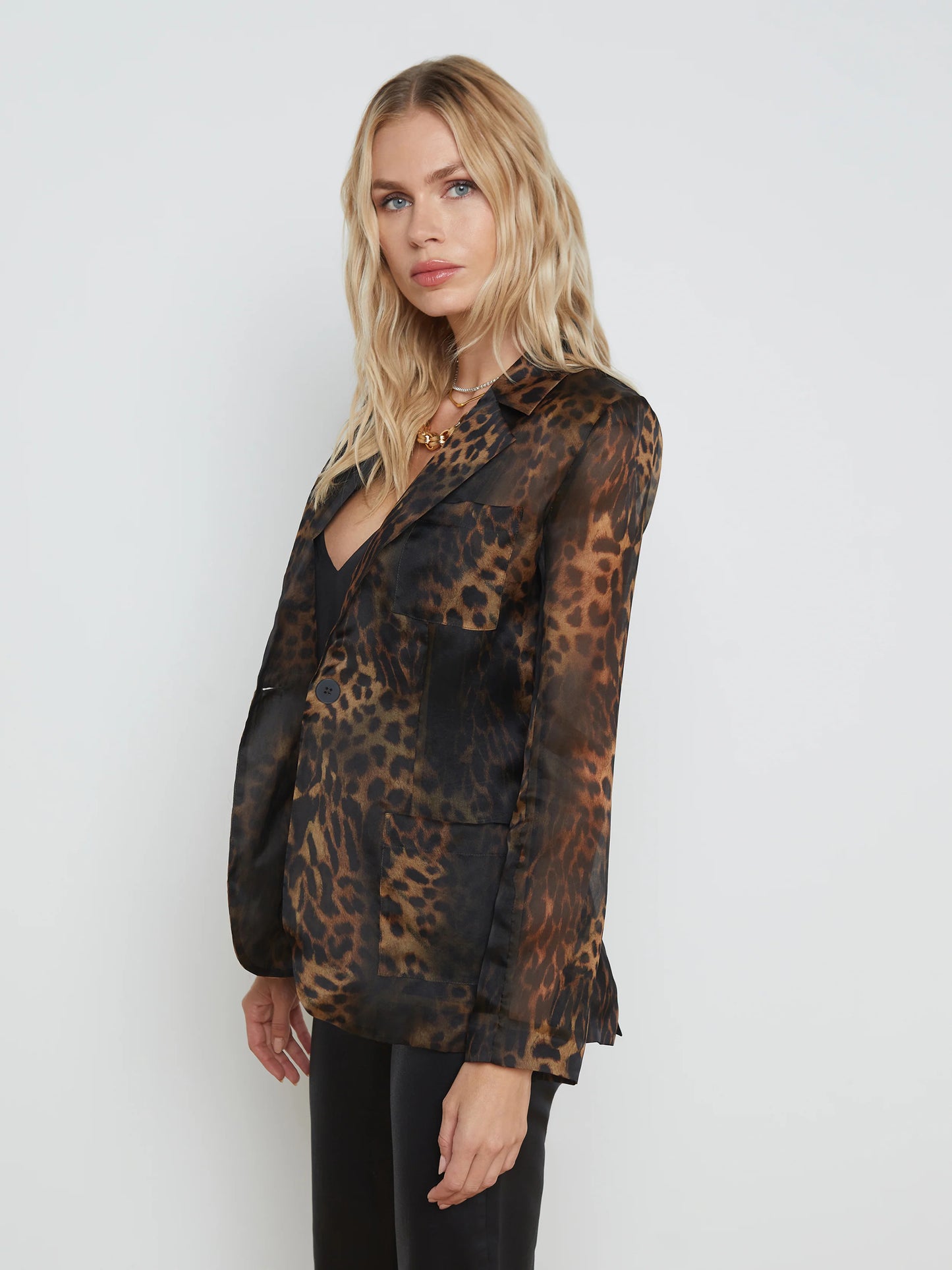 Tamara Sheer Blazer Brown Multi Oil Leopard - L'AGENCE