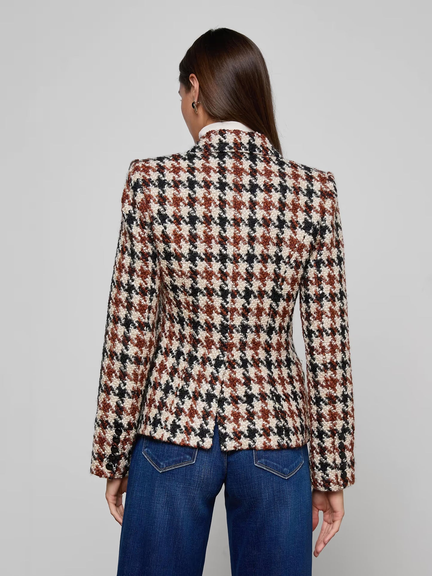 Marie Tweed Blazer Black/Brown/Cream Houndstooth - L'AGENCE