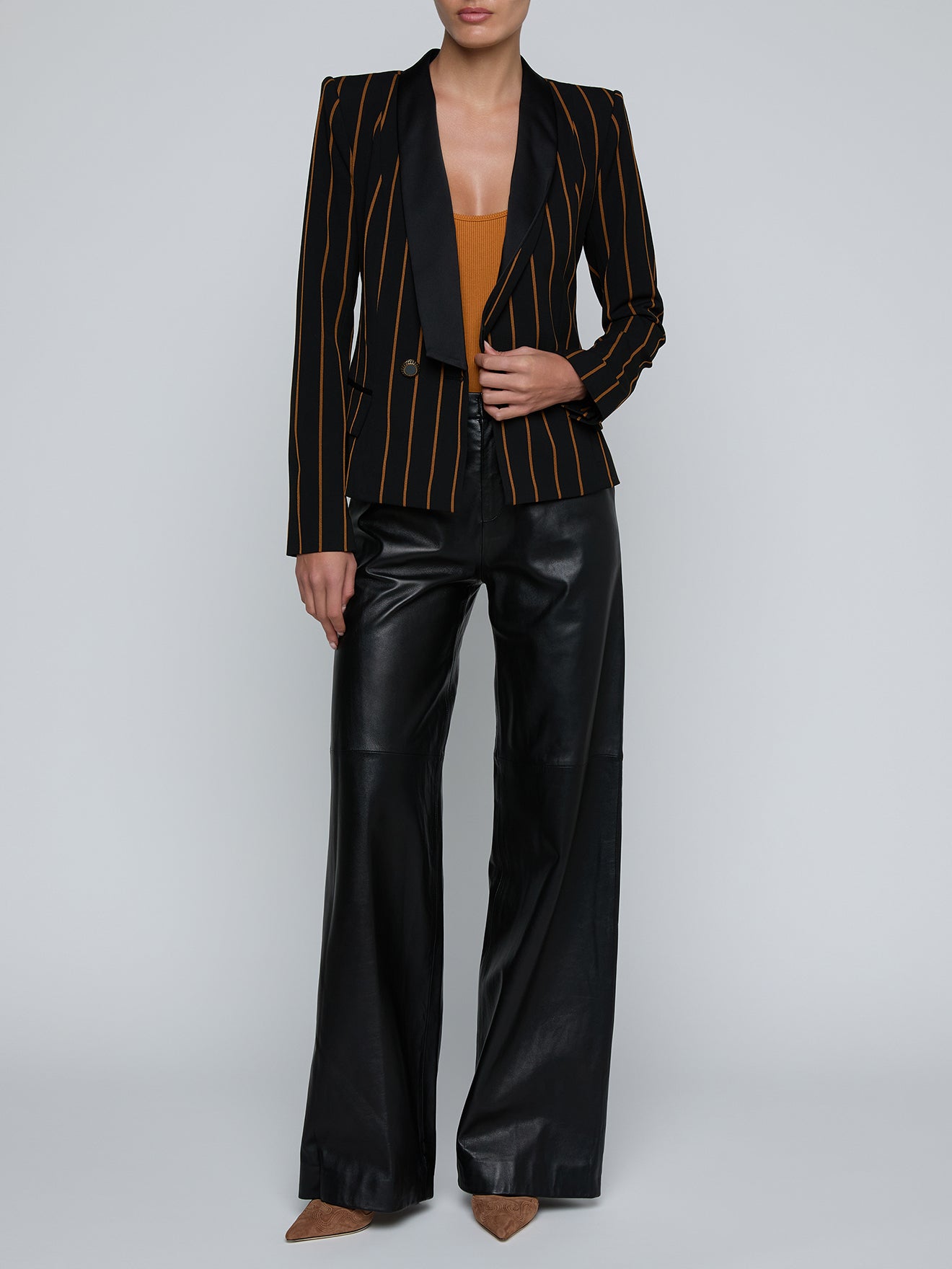 Imogen Satin Lapel Blazer Black/Dijon Pinstripe - L'AGENCE