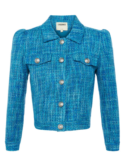 Kasey Tweed Jacket Caribbean Blue Multi Tweed - L'AGENCE
