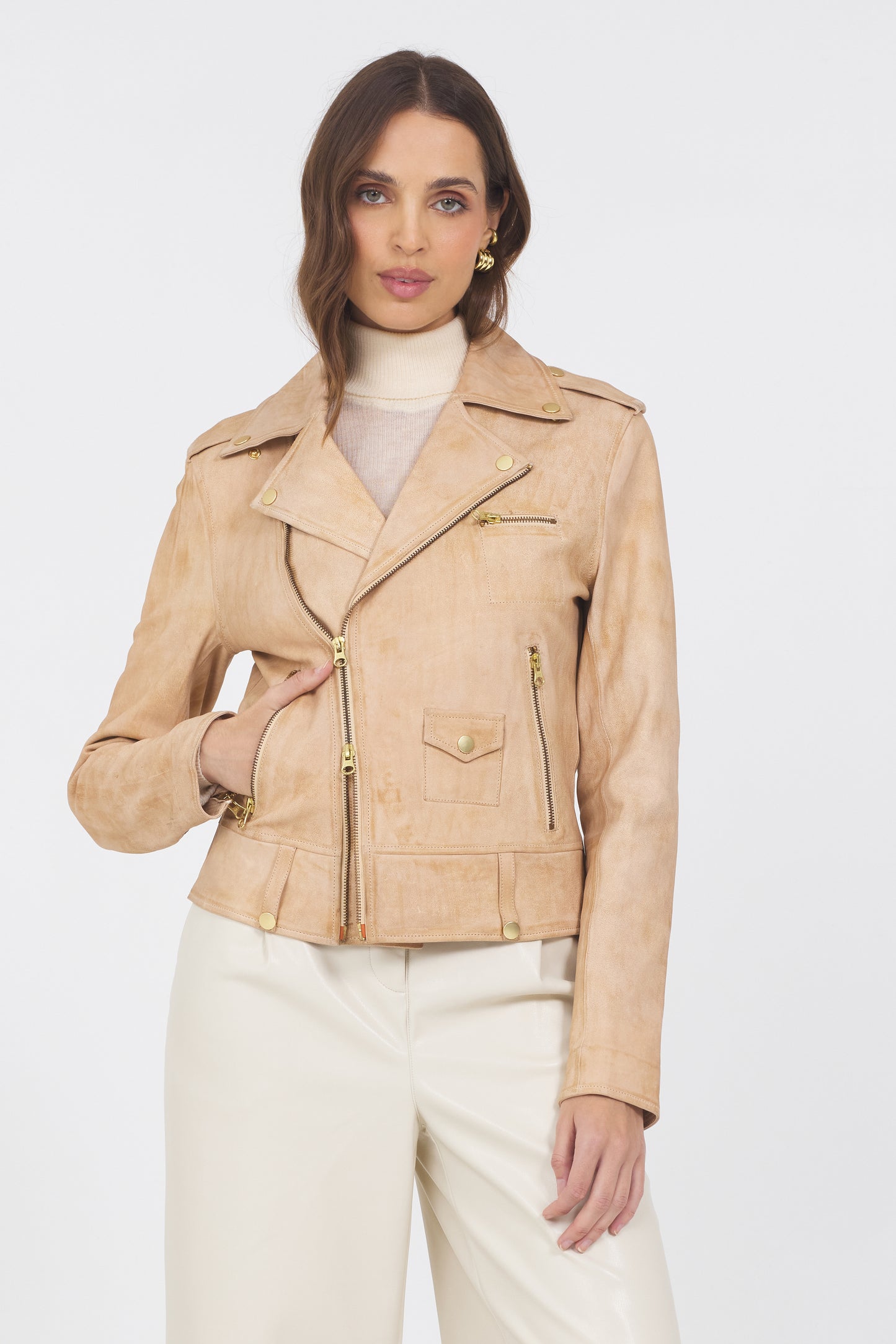Tracy Distressed Leather Jacket Capuccino - Jakett