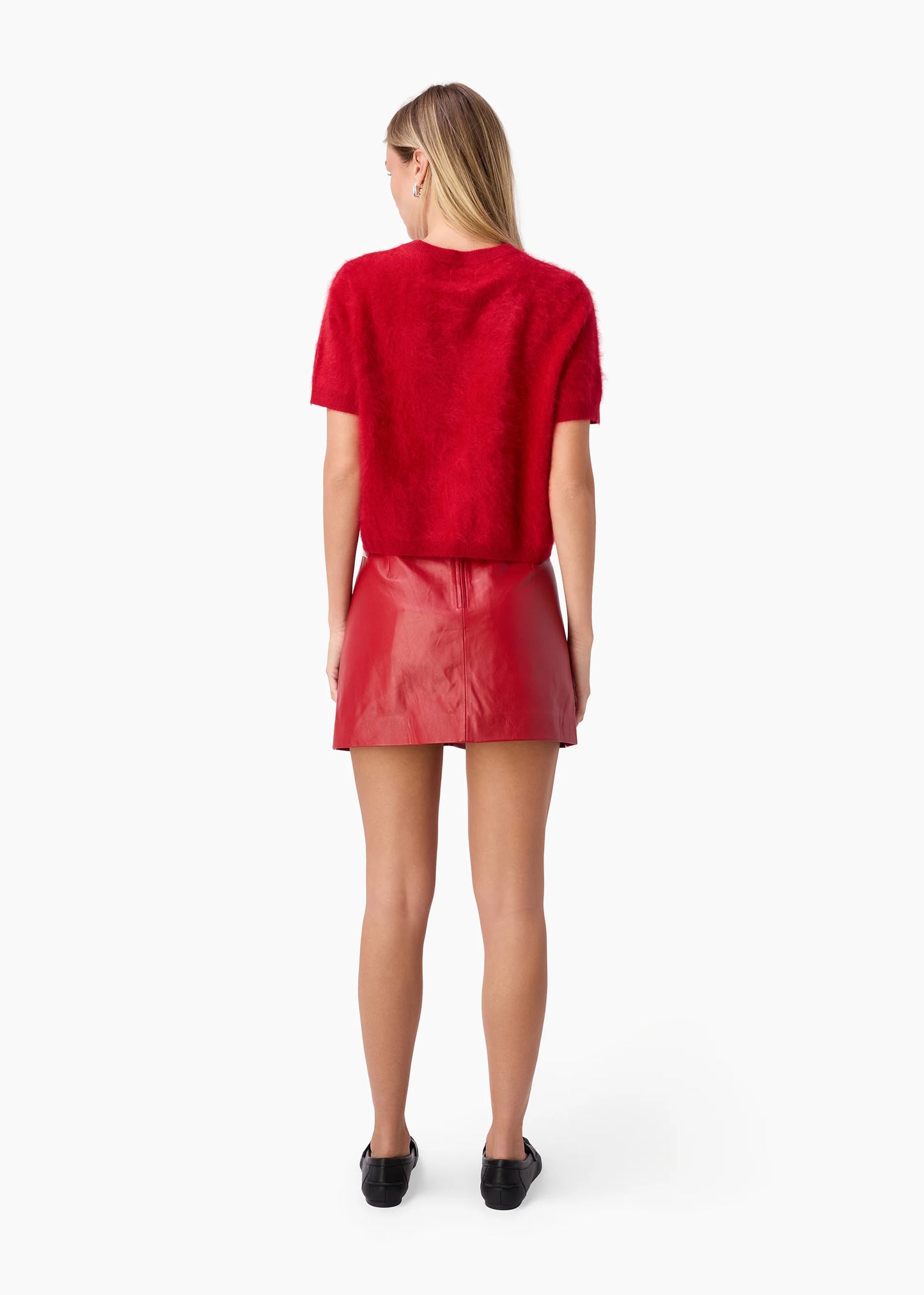 Cillian Genuine Leather Mini Skirt Poppy - CAMI NYC