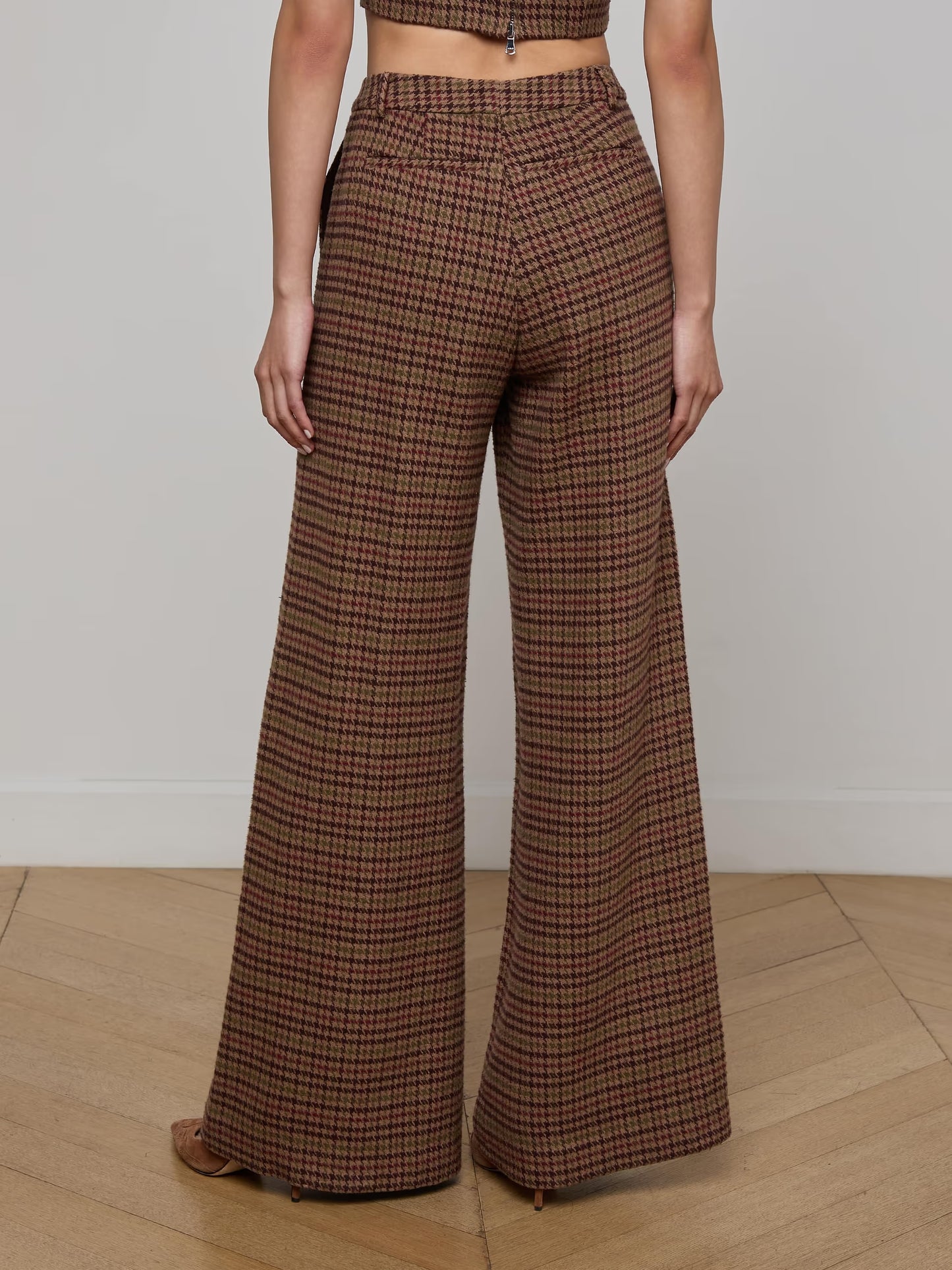 Pilar Wide-Leg Pant Dark Brown Multi Houndstooth - L'AGENCE