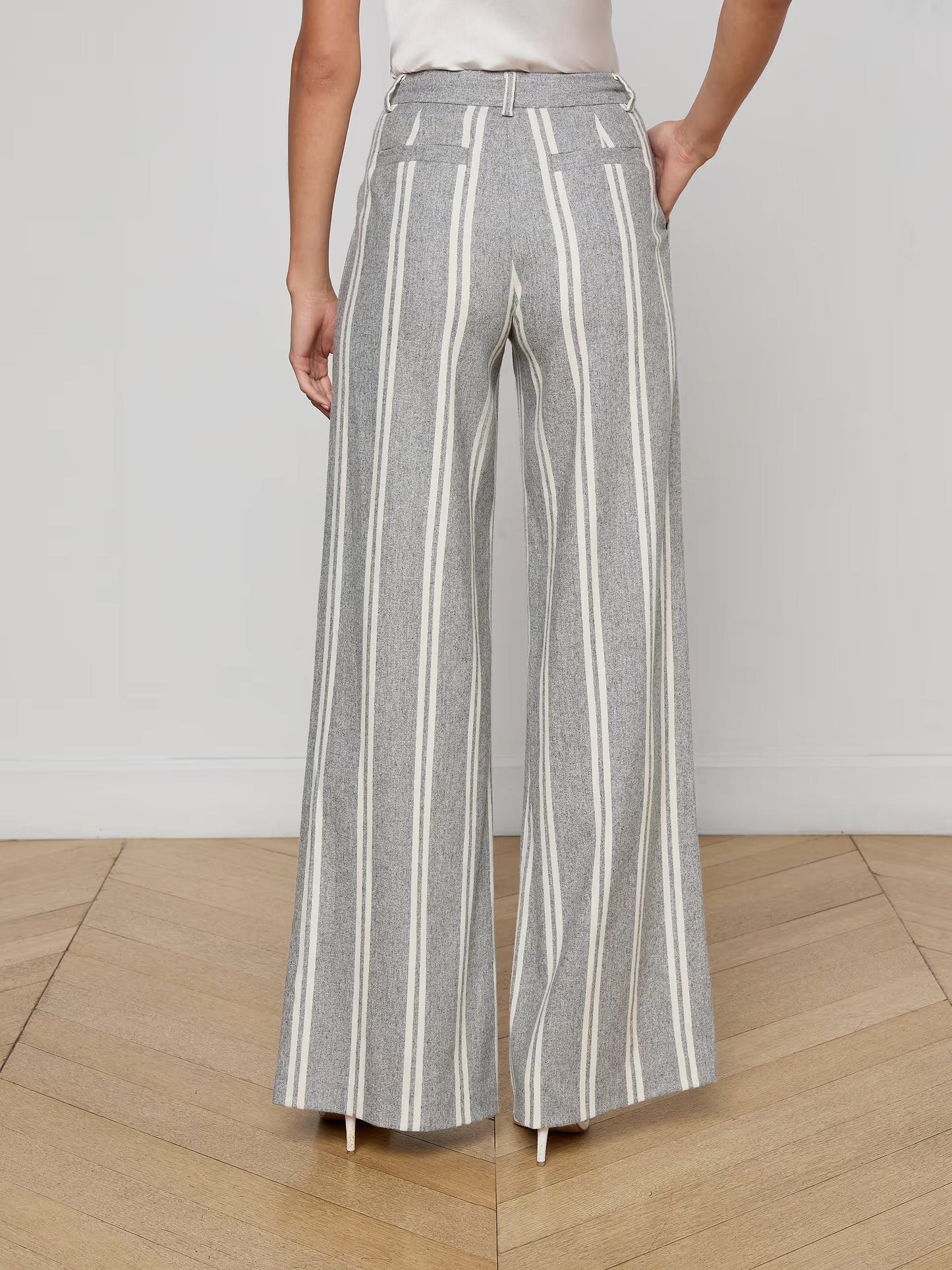 Allanah Pinstriped Trouser Grey/Ivory Stripe - L'AGENCE