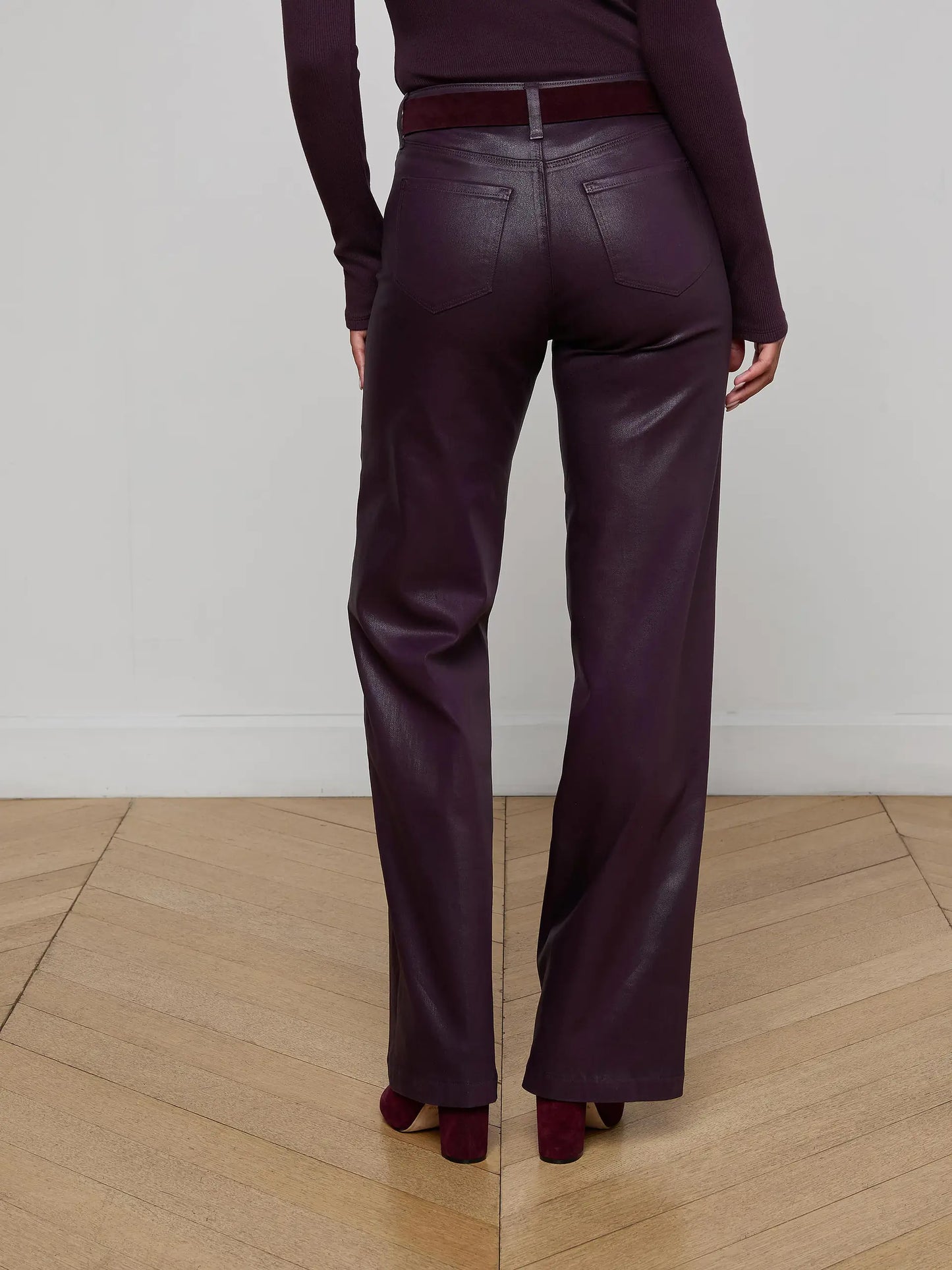 Scottie Wide-Leg Jean Dark Malbec Coated - L'AGENCE