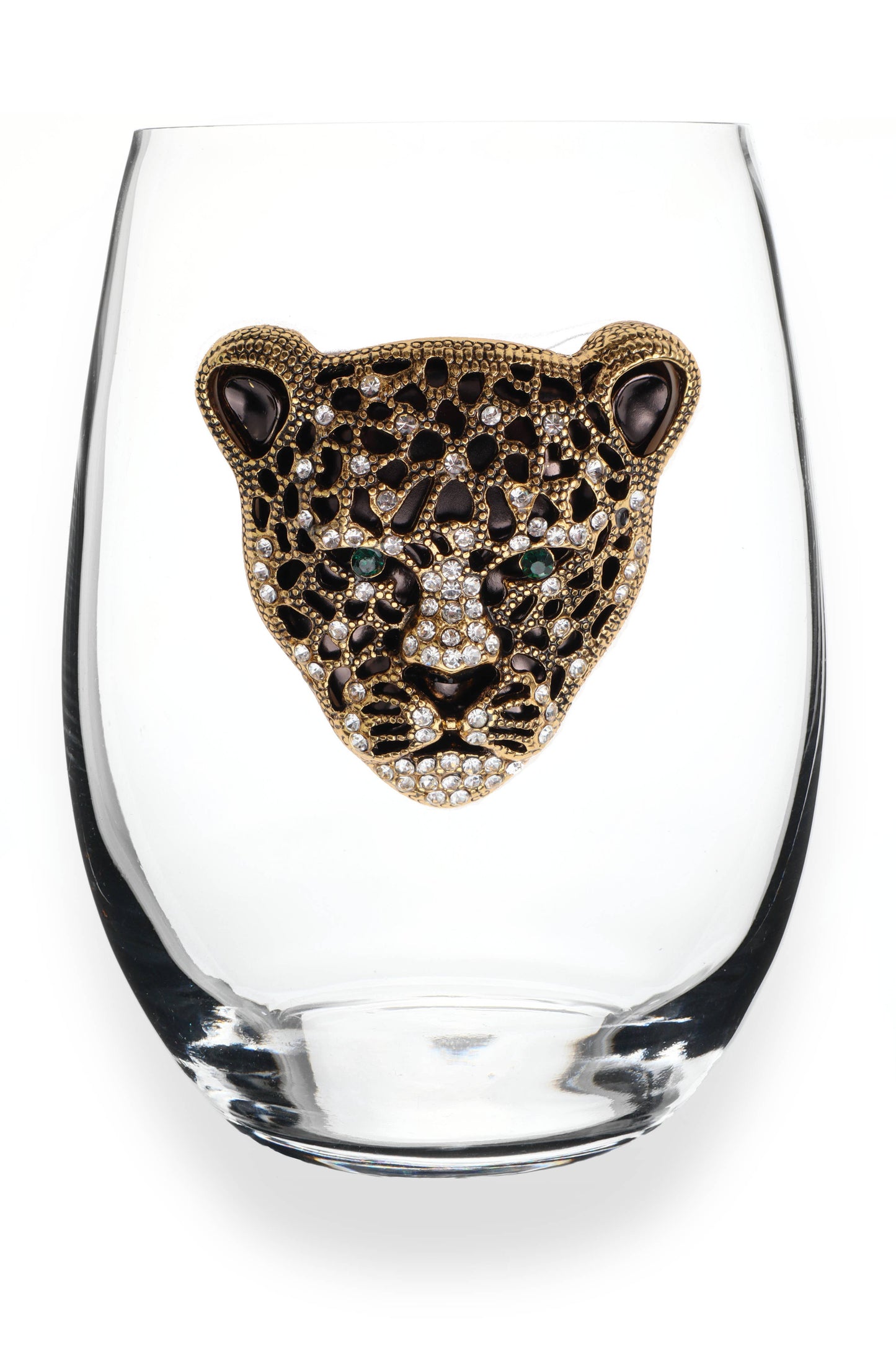 Gold/Black Leopard Jeweled Stemless Wine Glass - The Queens Jewels