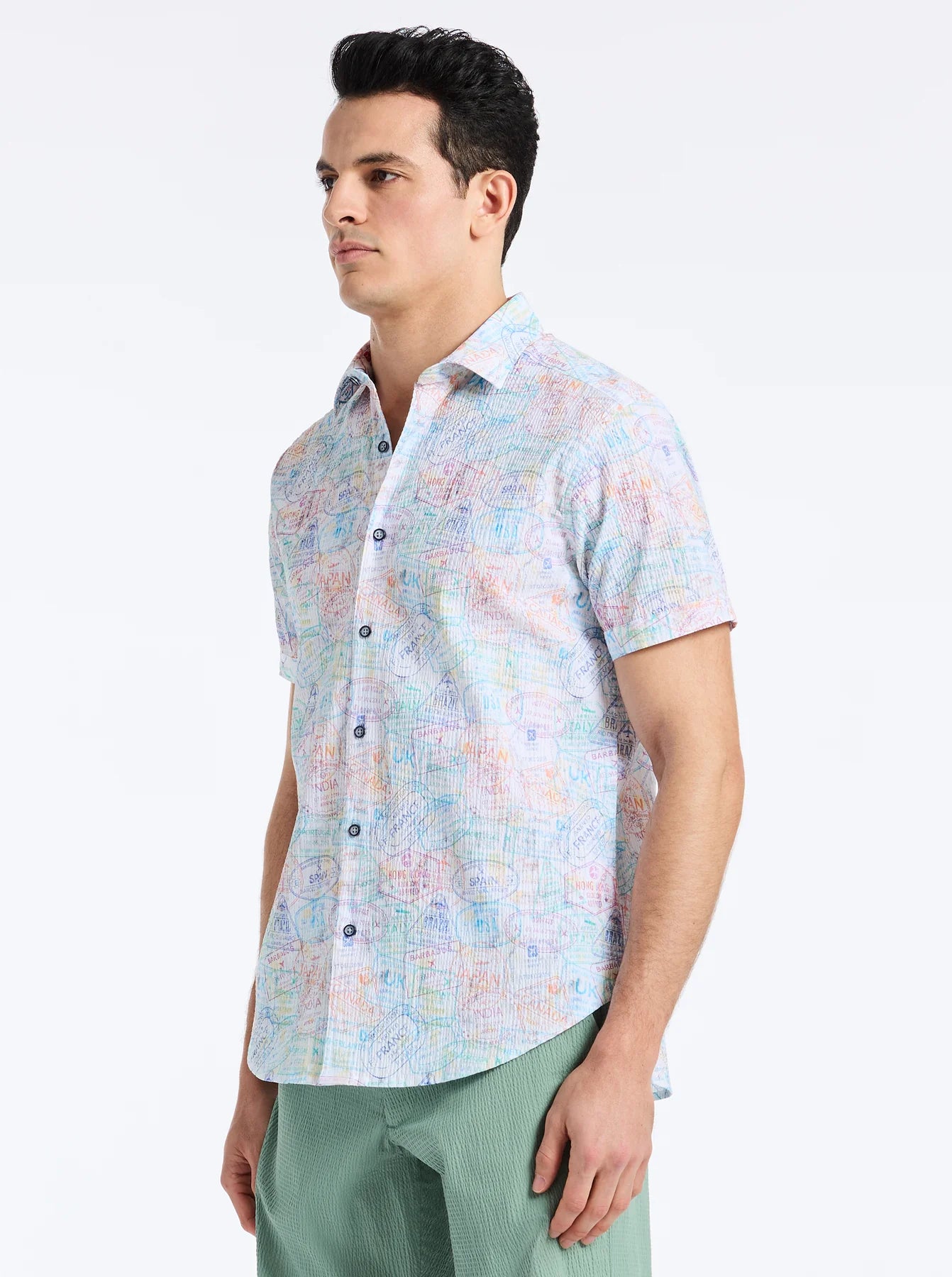 Passport Short Sleeve Button Down Shirt Multi - Robert Graham