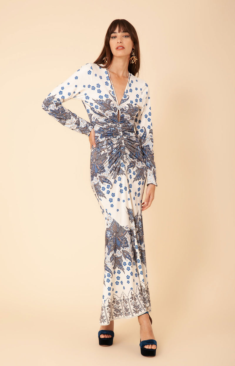 Floria Shirred Jersey Dress Ivory - Hale Bob Floria Shirred Jersey Dress Ivory - Hale Bob