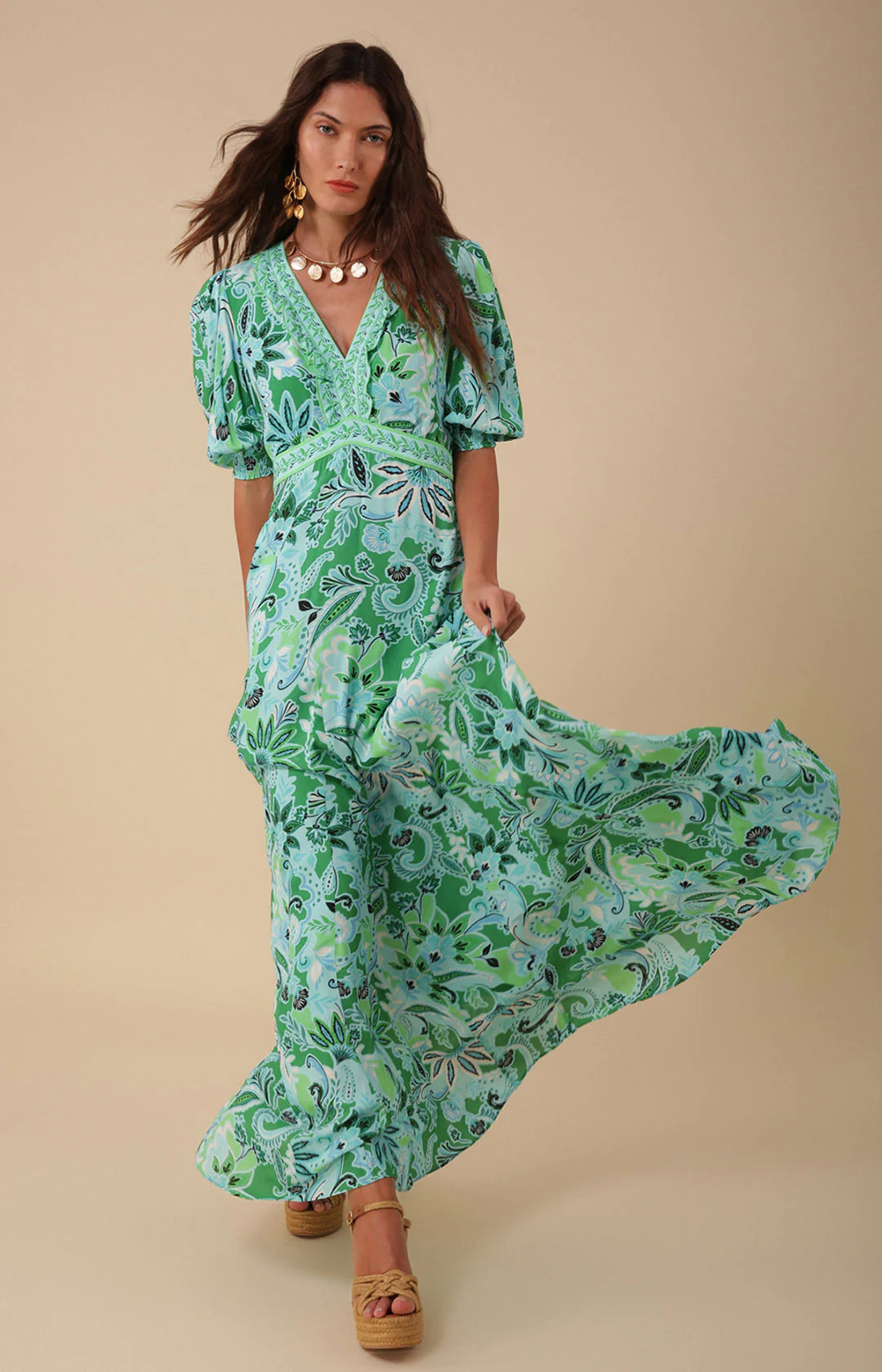 Daisy Maxi Dress Turquoise - Hale Bob Daisy Maxi Dress Turquoise - Hale Bob