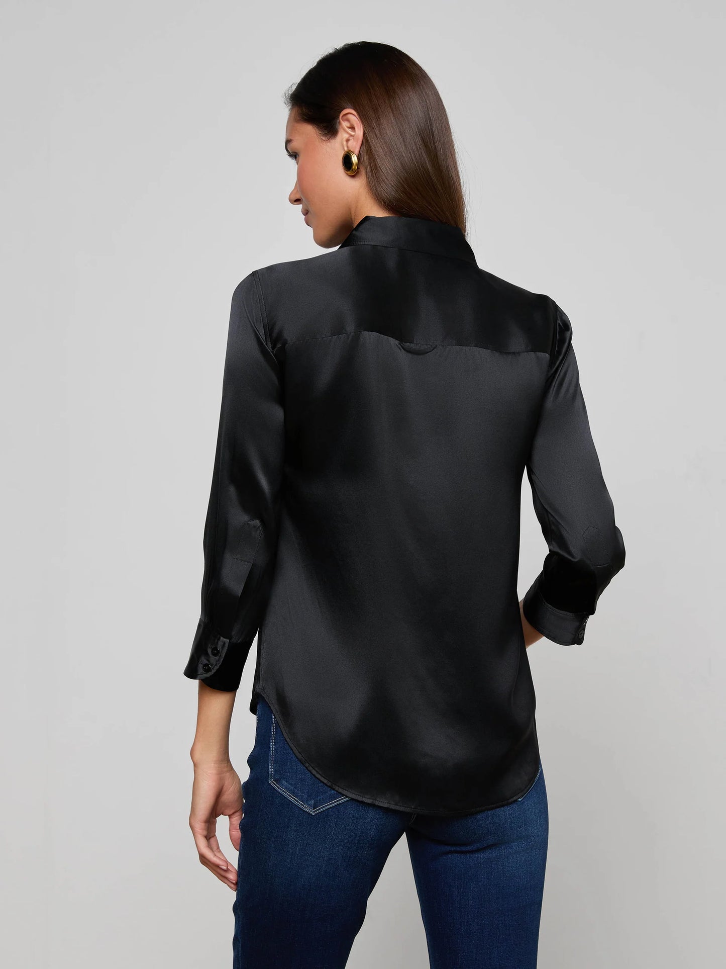 Dani Silk Blouse Black Button - L'AGENCE
