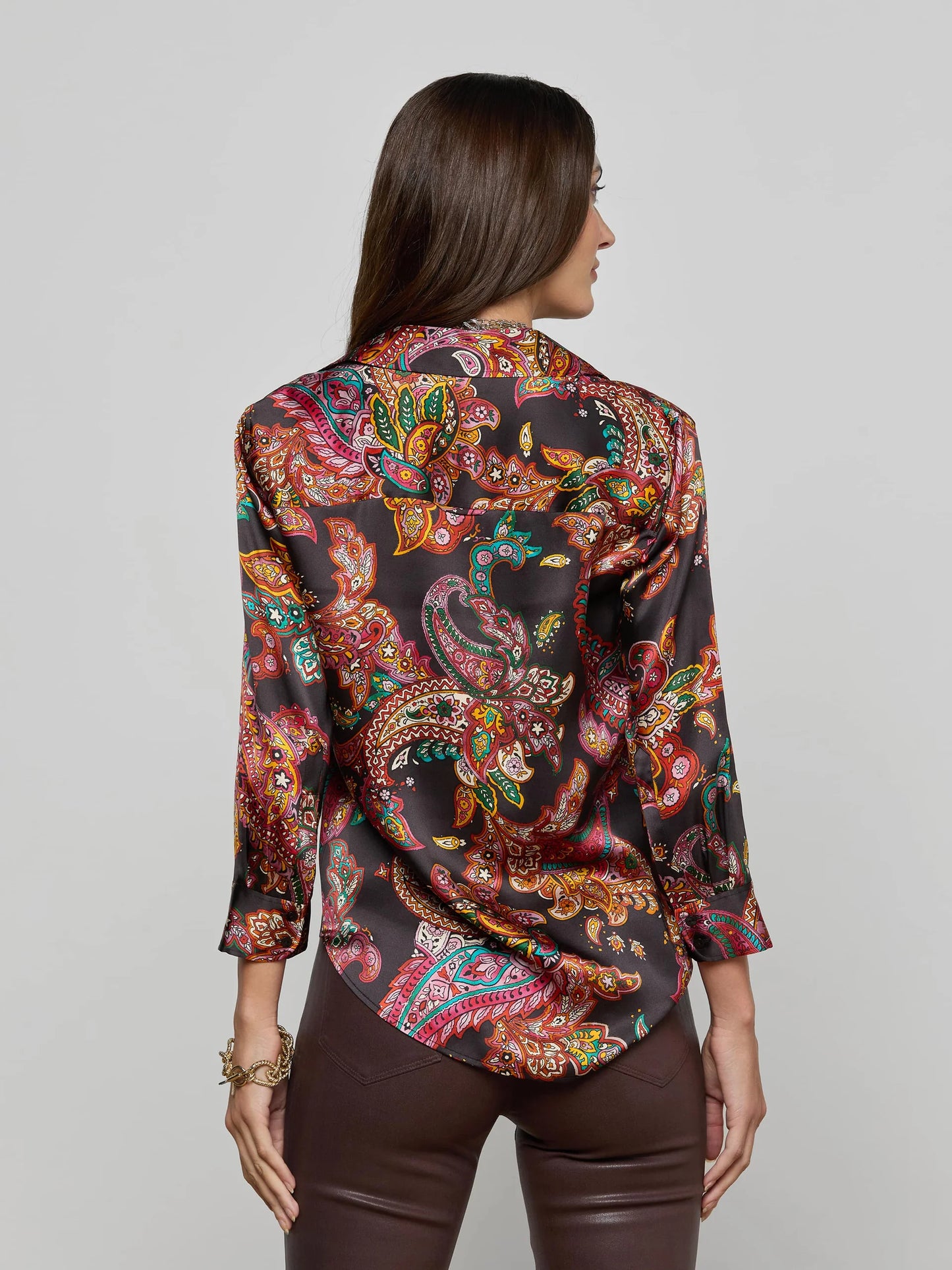 Dani Silk Blouse Black Multi Paisley Scroll - L'AGENCE