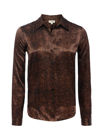 Tyler Silk Blouse Brown Herringbone Print - L'AGENCE