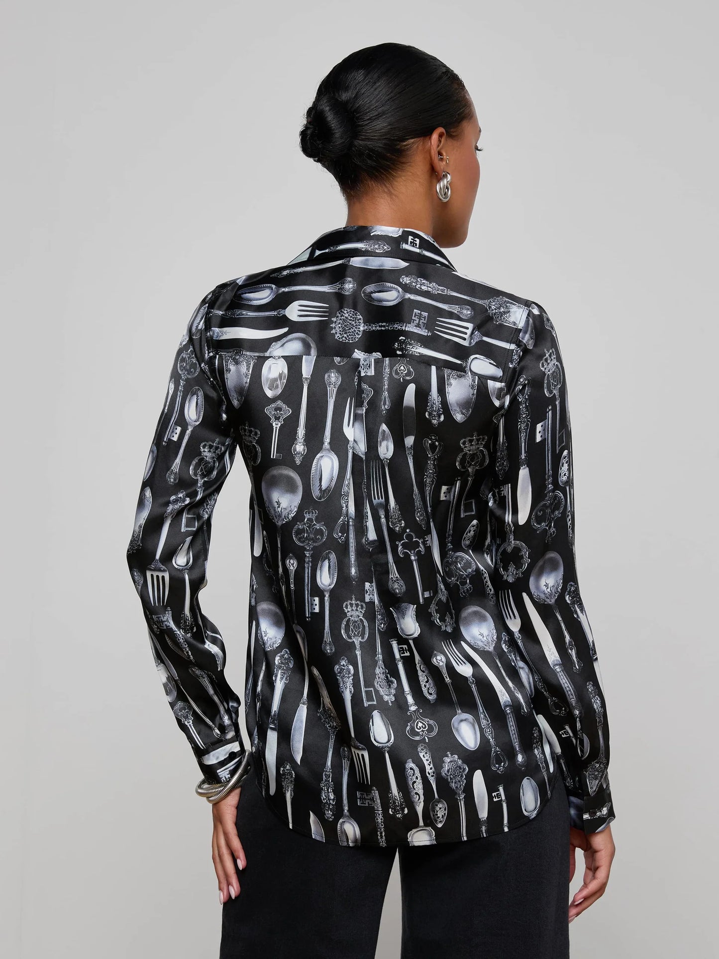 Tyler Silk Blouse Black Multi Silverware - L'AGENCE