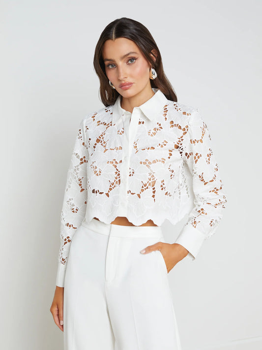 Seychelle Lace Cropped Blouse White - L'AGENCE