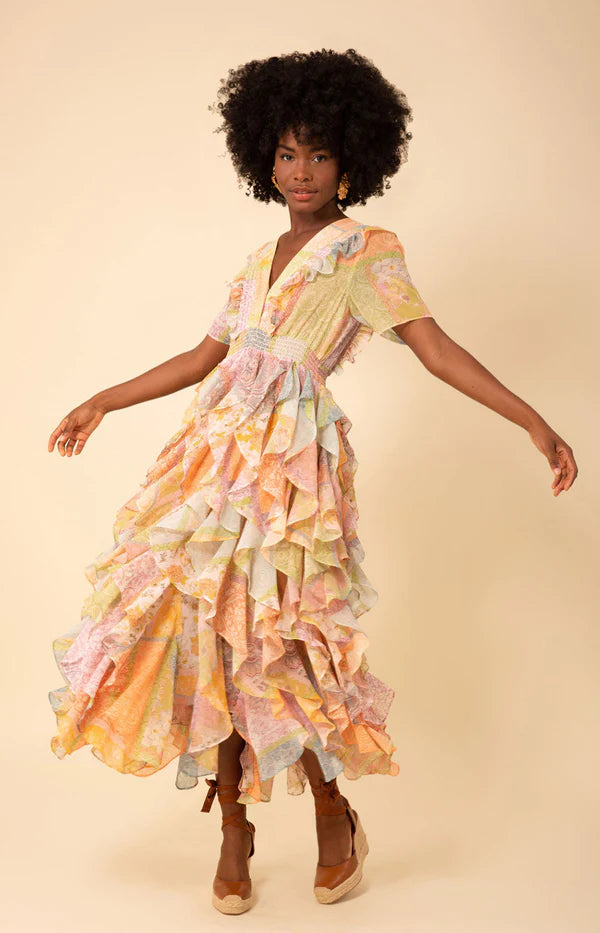 Aspen Ruffle Chiffon Dress Peach - Hale Bob Aspen Ruffle Chiffon Dress Peach - Hale Bob
