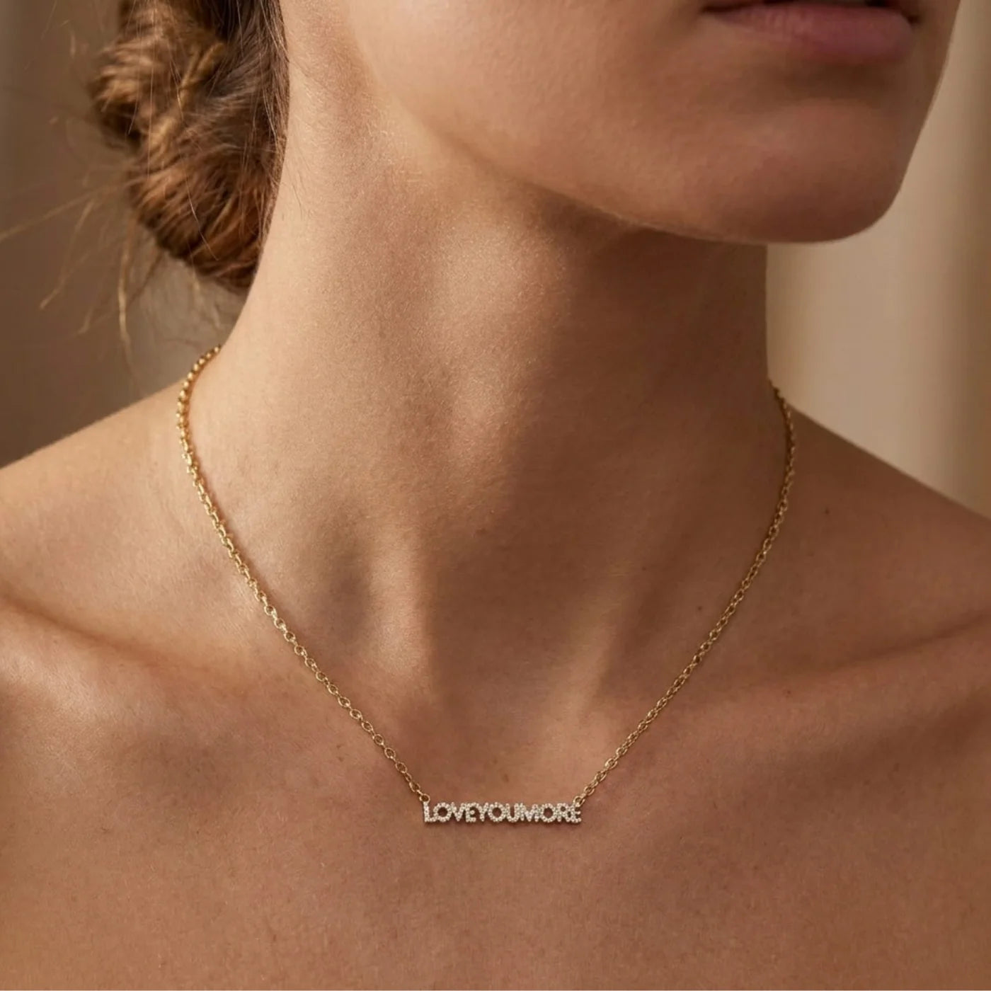 Love You More Horizontal Necklace Bling Gold - Love You More