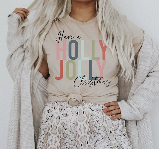 Have A Holly Jolly Christmas Graphic Tee Heather Dust - Jackie Z Style Co.