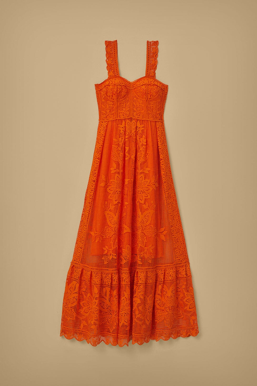 Sleeveless Maxi Dress Orange Guipure - Farm Rio