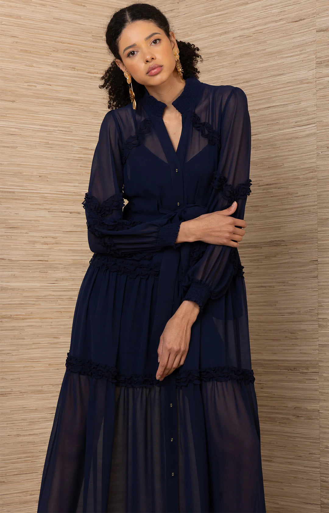 Meghan Chiffon Solid Dress Navy - Hale Bob
