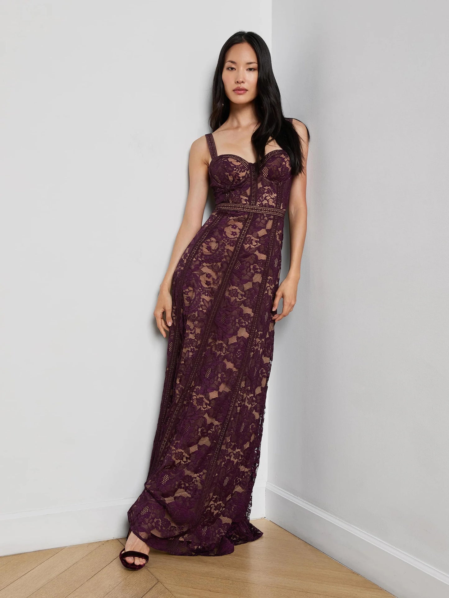 Laynie Lace Maxi Dress Dark Malbec - L'AGENCE