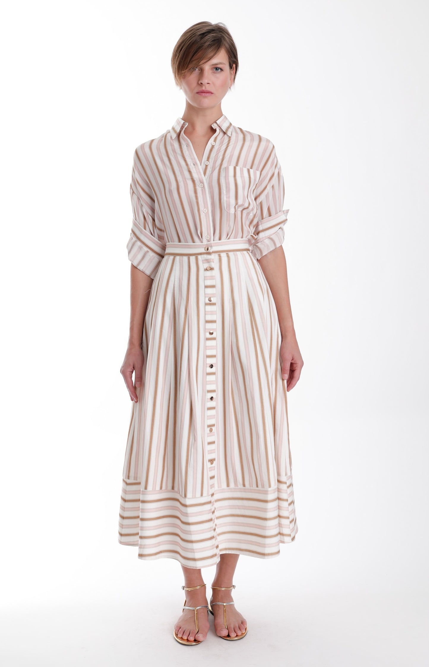 Spencer Striped Midi Skirt Multi Stripe - Karina Grimaldi