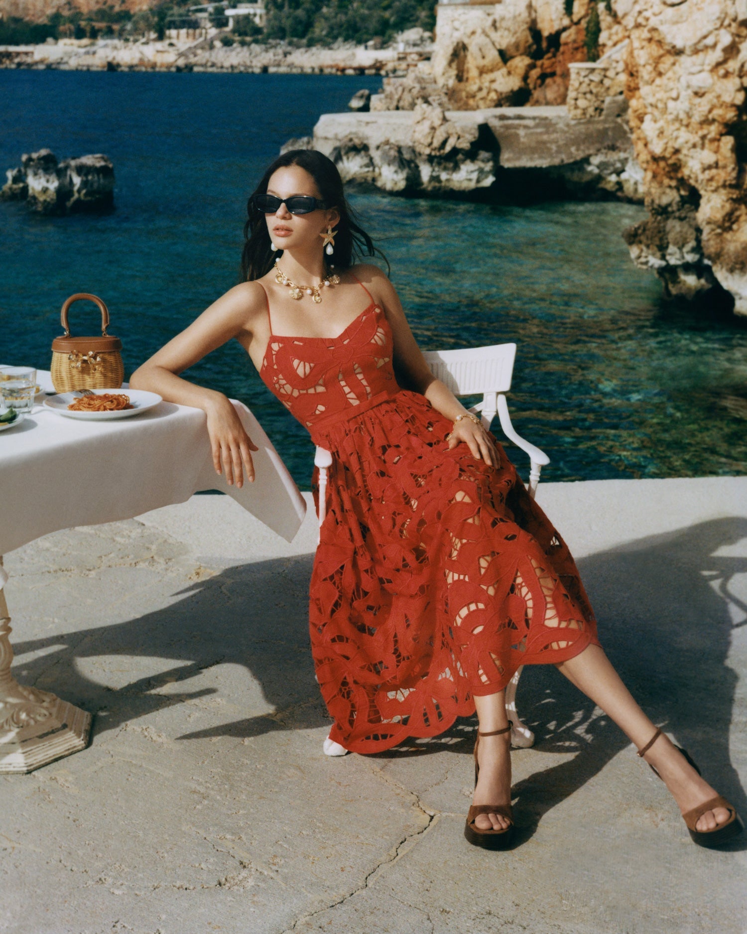 Bow Embroidered Midi Dress Red - Self-Portrait Bow Embroidered Midi Dress Red - Self-Portrait
