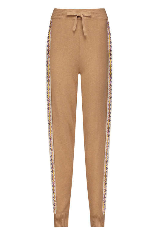 Cotton Cashmere Embroidered Pants Camel - Minnie Rose