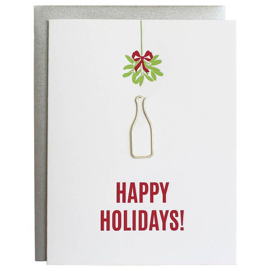 "Happy Holidays" Mistletoe Paper Clip Letterpress Card - Chez Gagne