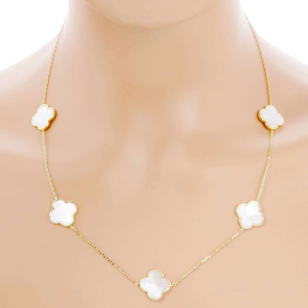 Gold-Dipped Five Clovers Long Necklace - Fashion City