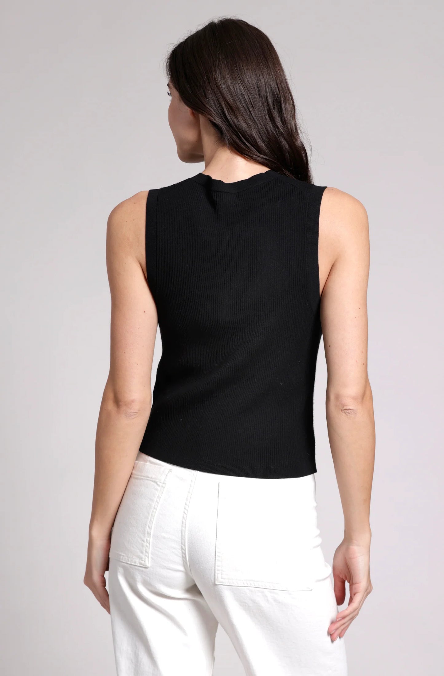 Viscose Ribbed Vest With Pockets Black - Minnie Rose