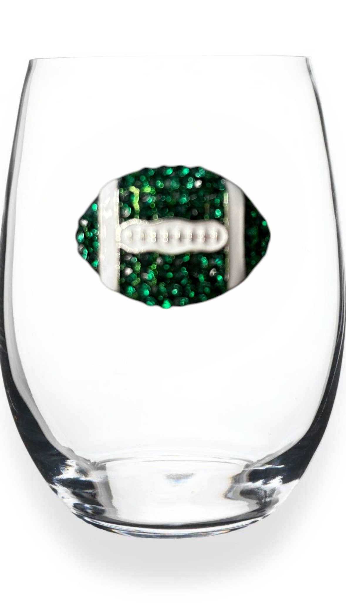 Green Football Jeweled Stemless Wine Glass - The Queens Jewels