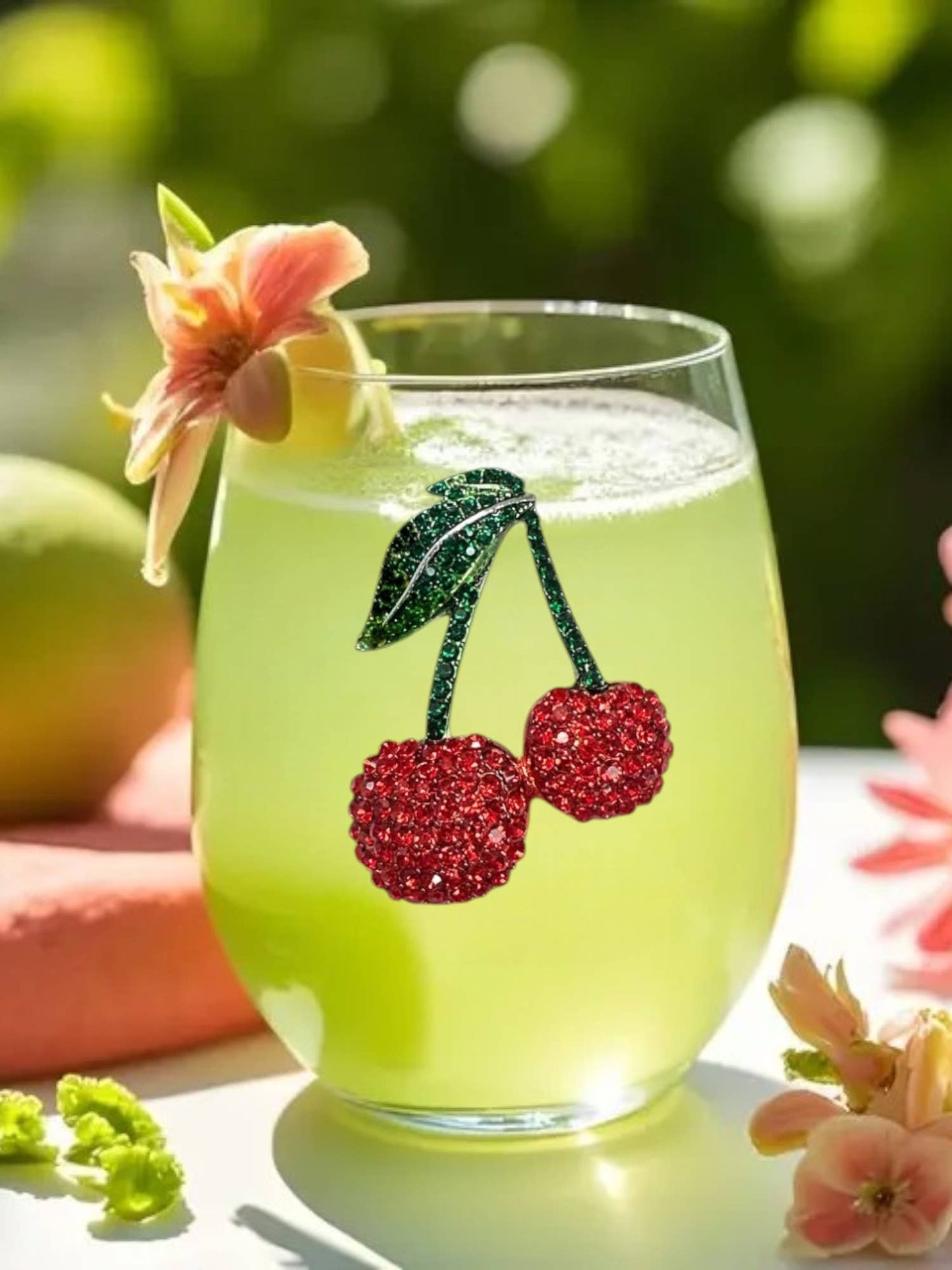 Cherries Jeweled Stemless Wine Glass - The Queens Jewels
