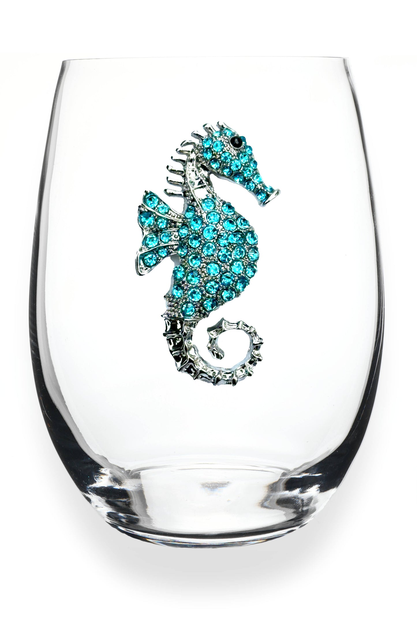Blue Seahorse Stemless Wine Glass - The Queens Jewels