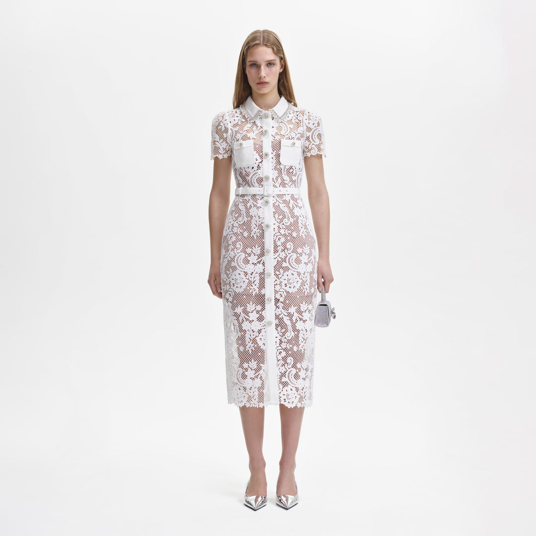 self portrait white lace dress Lace Button Midi Dress White