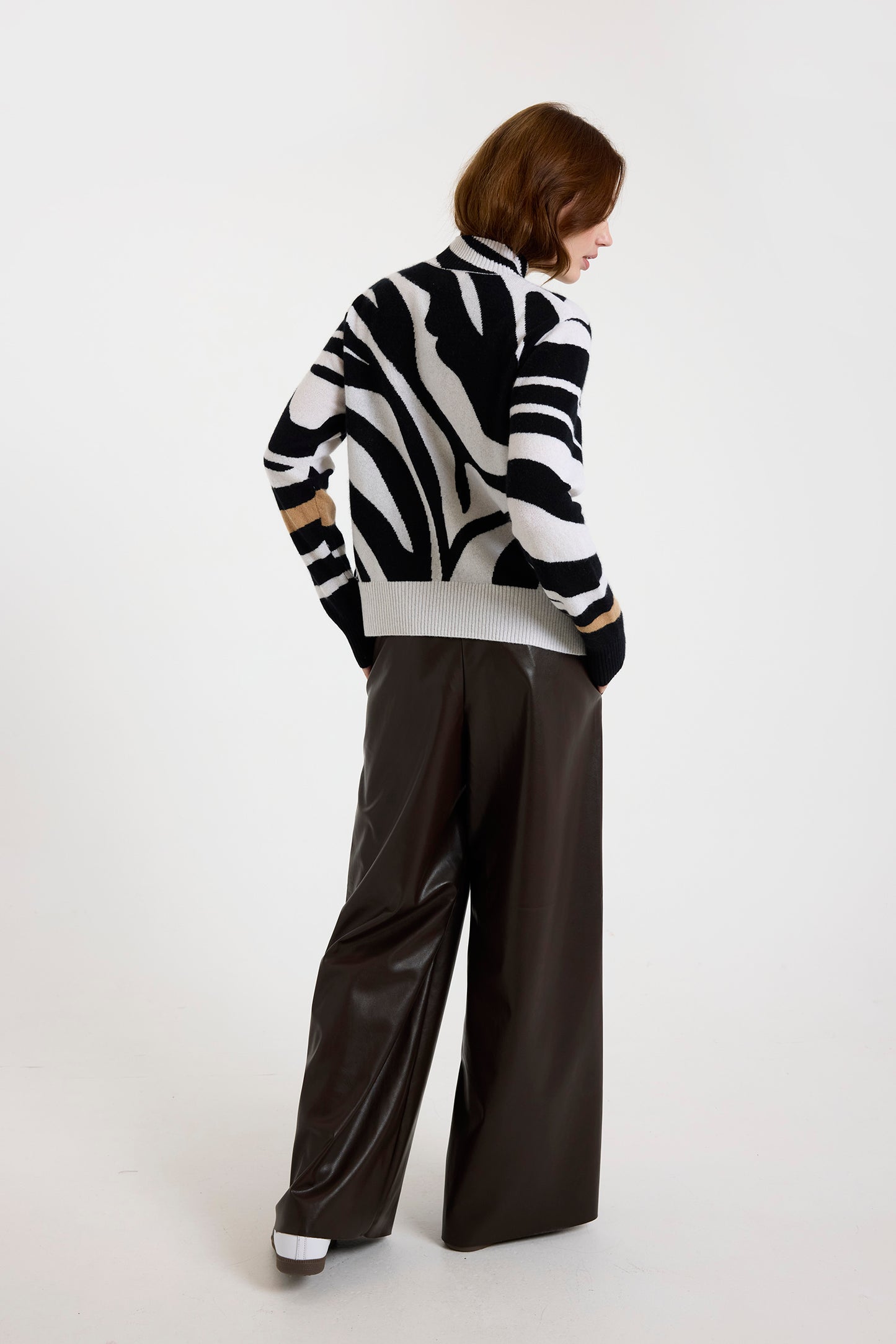 Zebra Fringe Mock Neck Organic White - Brodie Cashmere