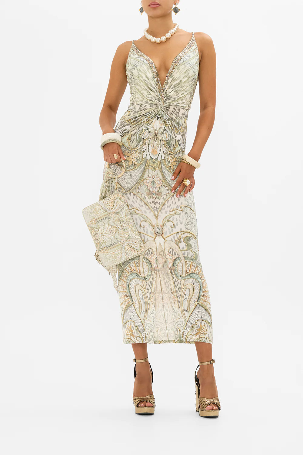 Jersey Strappy Dress With Twist Front Ivory Tower Tales - Camilla Jersey Strappy Dress With Twist Front Ivory Tower Tales - Camilla