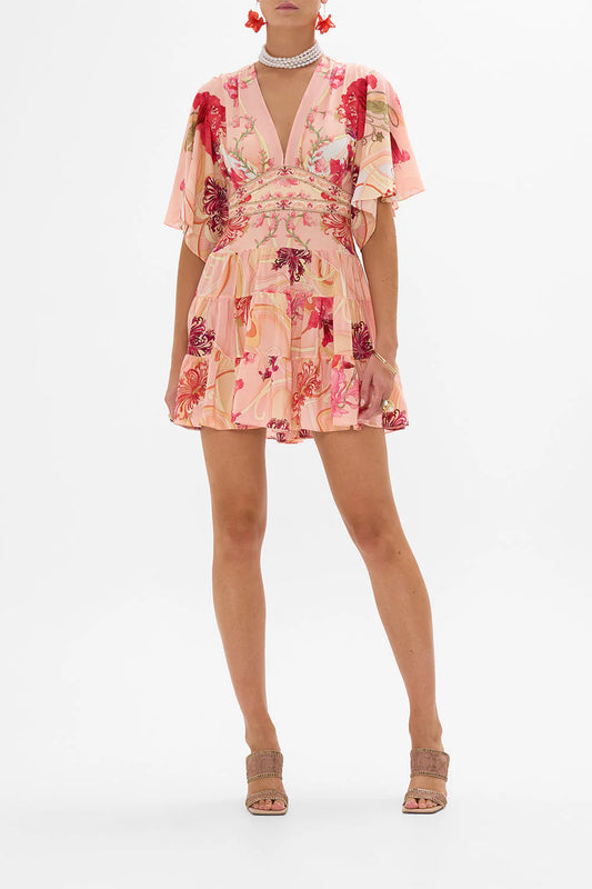 Tiered Skirt Mini Dress Blossoms and Brushstrokes - Camilla