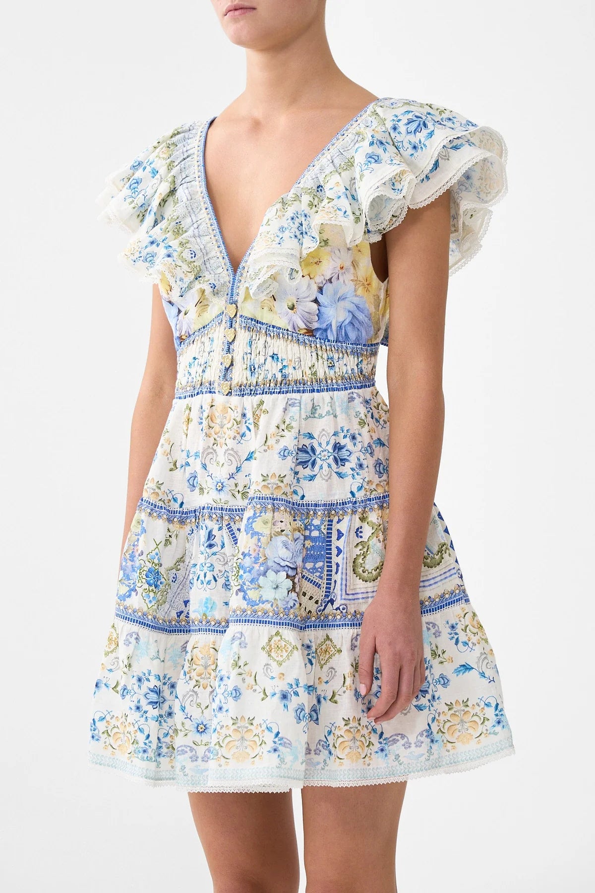 Tiered Short Dress With Neck Frill My Homespun Heart - Camilla