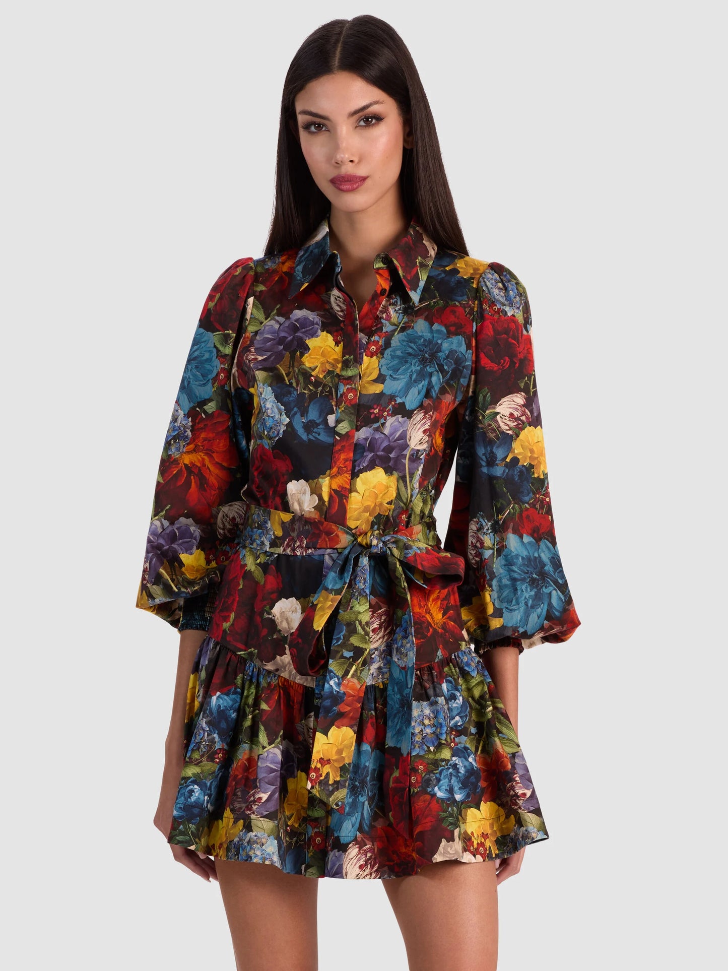 Lily Mini Shirt Dress Flourish Sm - Alice + Olivia