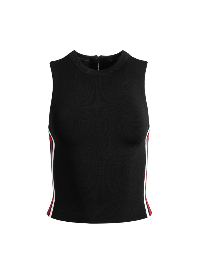 Darina Mock Neck Tank Black/Perfect Ruby - Alice + Olivia