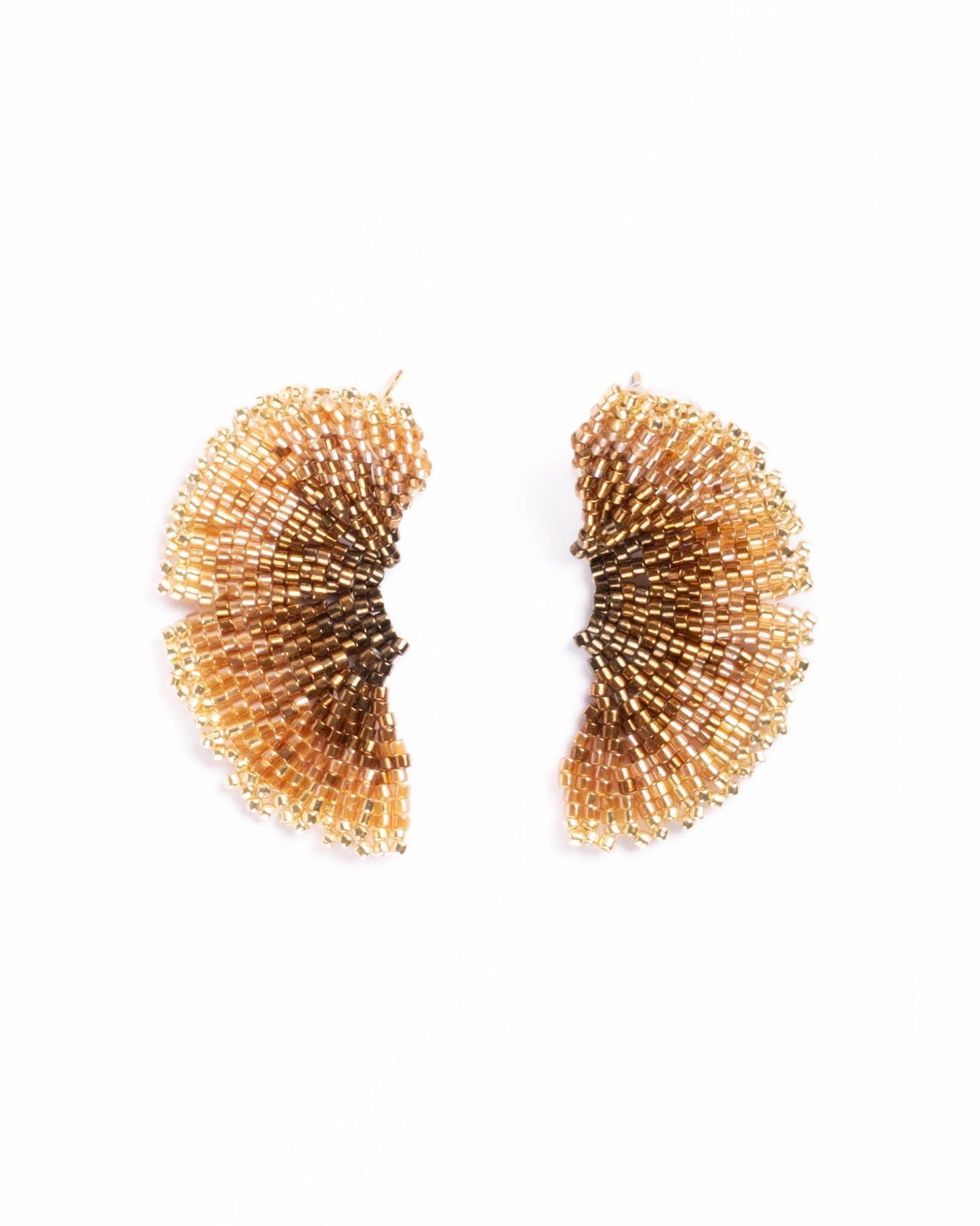 Handwoven Beaded Gingko Leaf Stud Earrings Bronze - Mayana Designs