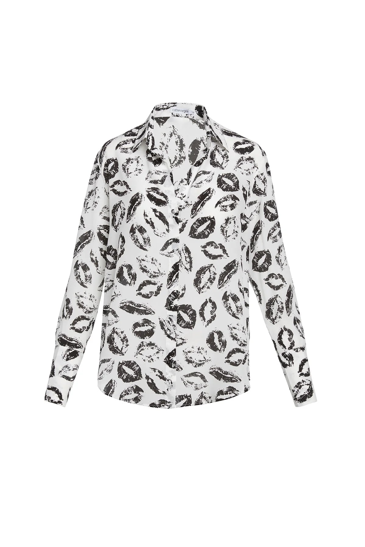 Daria French Cuff Silk Blouse Lips Black/White - Catherine Gee
